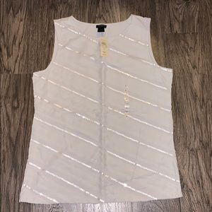 NWT Ann Taylor Sz Large Light Gray Sequin Shirt